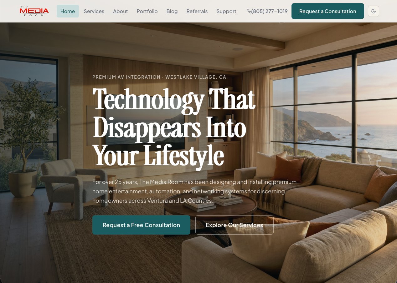 The Media Room - professional home theater website built by DesignDock